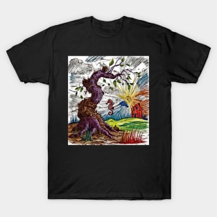 watercolor seahorse weird tree with house T-Shirt